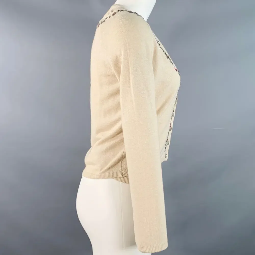 BLUMARINE Size 6 Beige Multi Color Rayon Cashmere Blend Beaded Cardigan Set - Picture 3 of 9